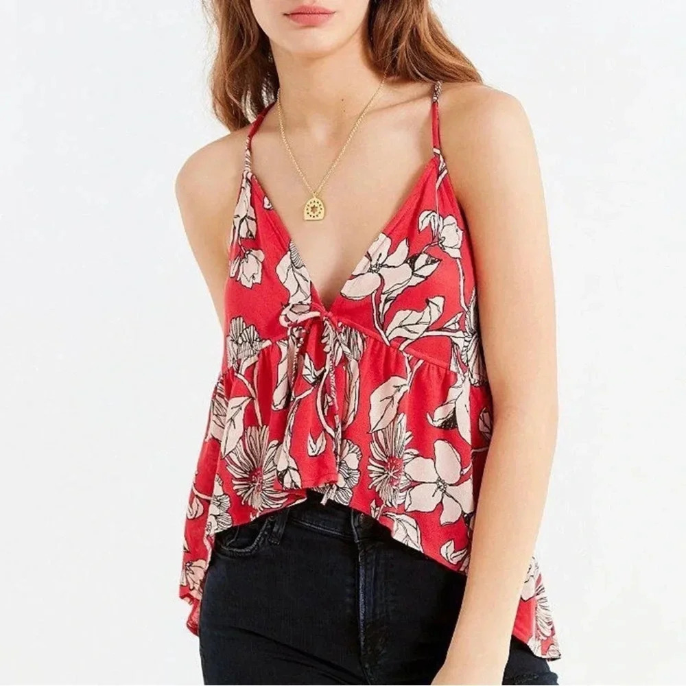 Urban outfitters Babydoll Tank Top L Hi-Low Hem Floral Sleeveless Boho Festival